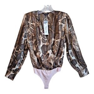 STRUT & BOLT Women S Blouse Bodysuit Animal Print Brown Cream Gold Glam 36" NEW